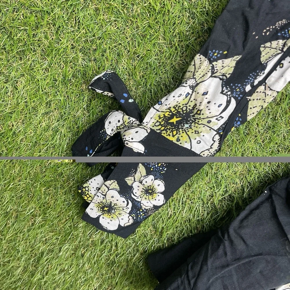 Free People Floral Blouse Womens XS Kimono Top Gathered Black Flowy Sleeve Tie